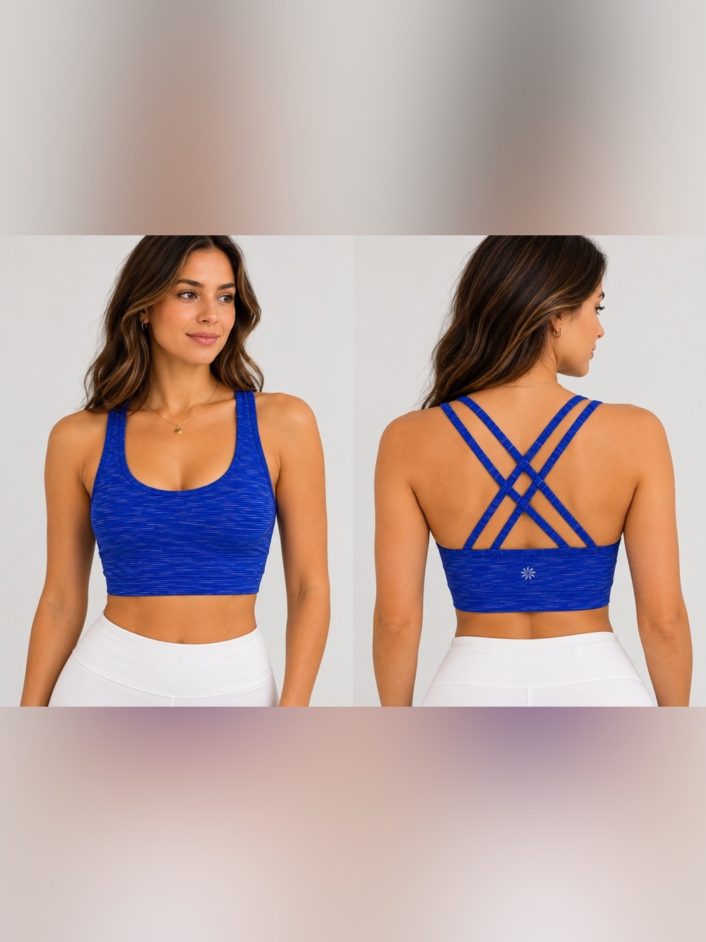 Athleta Women’s XS Blue Space Dye Strappy Back Sports Bra Medium Support